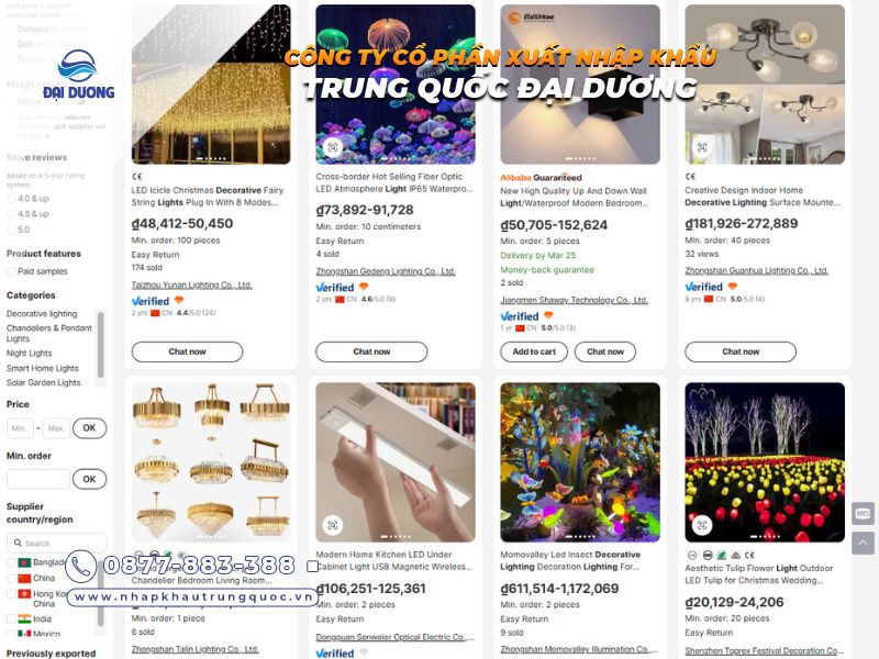 Nguồn hàng đèn trang trí Trung Quốc trên Alibaba