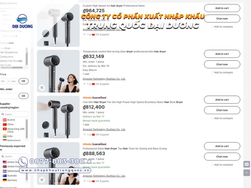 Nguồn hàng máy sấy tóc trung quốc trên alibaba