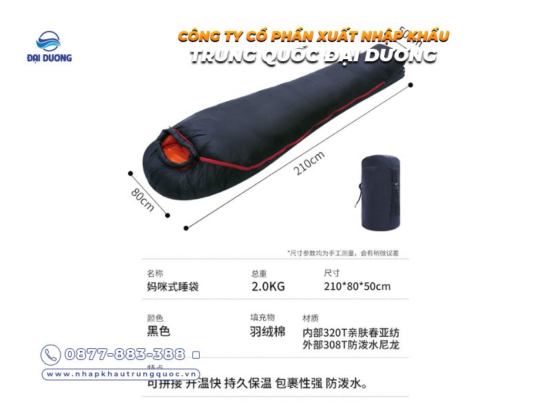 Kích thước và trọng lượng của túi ngủ Trung Quốc