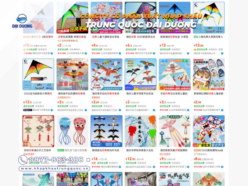 Mẫu mã và giá cả diều từ Trung Quốc