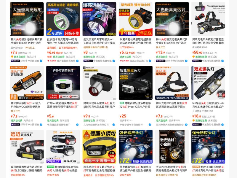 Mẫu mã đèn pin đội đầu Trung Quốc là vô cùng đa dạng