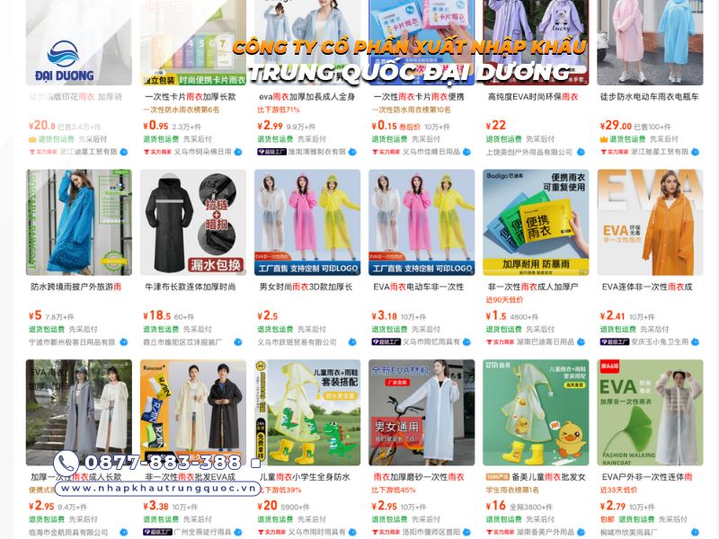 Mẫu mã và giá cả áo mưa Trung Quốc