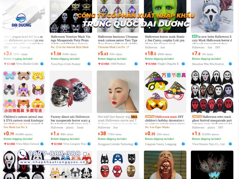 Nguồn hàng mặt nạ Halloween Trung Quốc cho dân buôn