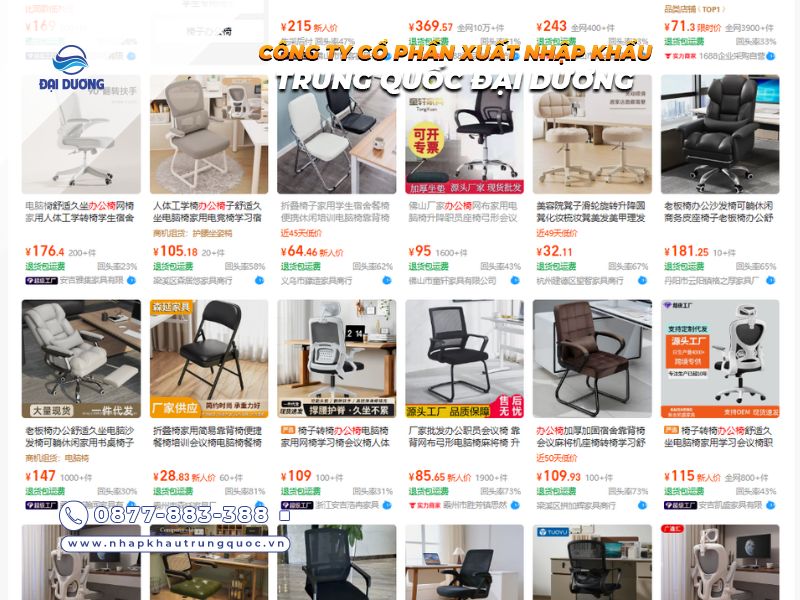 Nhập ghế văn phòng qua các sàn thương mại điện tử lớn của Trung Quốc
